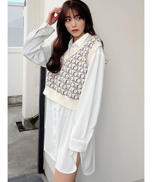 GYDA（ジェイダ）の「Vネック GYDA PATTERN ニットベスト（ニット/セーター・レディース・ベージュ/アイボリー・FREE）」の18枚目の写真