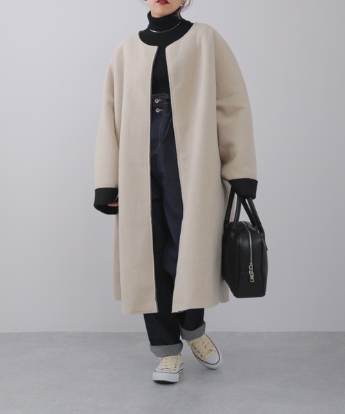 sakishimatokyo（サキシマトーキョー）の「【ZOZO限定】ボンディングノーカラーコート（ノーカラーコート・レディース・アイボリー/ブラック・FREE）」の5枚目の写真