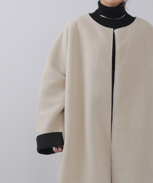 sakishimatokyo（サキシマトーキョー）の「【ZOZO限定】ボンディングノーカラーコート（ノーカラーコート・レディース・アイボリー/ブラック・FREE）」の6枚目の写真