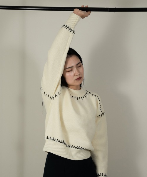 セール】round neck accent stitch knit(ニット/セーター)|TUS セール】round neck accent stitch knit(ニット/セーター)|TUS