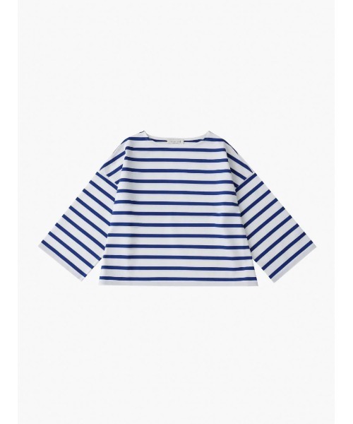 Mackintosh(マッキントッシュ)の「BALMAE BOAT NECK BOX FIT T-SHIRT(Tシャツ/カットソー・レディース・ホワイト×ブルー/ホワイト×ネイビー/ベージュ×ブラック・L)」の1枚目の写真
