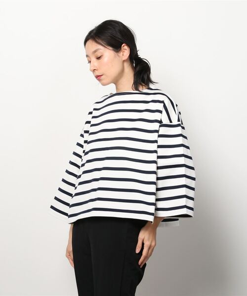 Mackintosh(マッキントッシュ)の「BALMAE BOAT NECK BOX FIT T-SHIRT(Tシャツ/カットソー・レディース・ホワイト×ブルー/ホワイト×ネイビー/ベージュ×ブラック・L)」の9枚目の写真