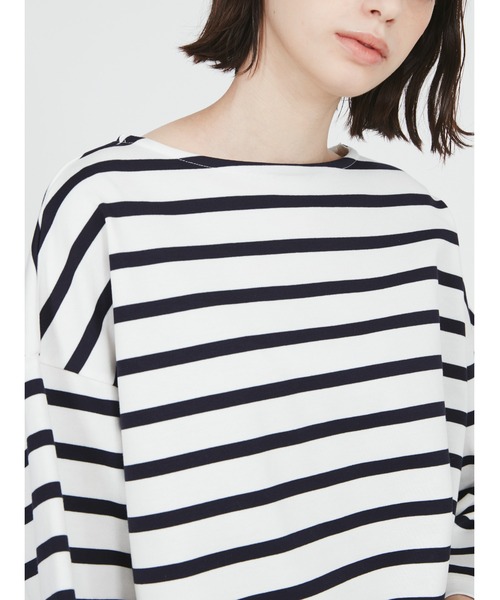 Mackintosh(マッキントッシュ)の「BALMAE BOAT NECK BOX FIT T-SHIRT(Tシャツ/カットソー・レディース・ホワイト×ブルー/ホワイト×ネイビー/ベージュ×ブラック・L)」の11枚目の写真