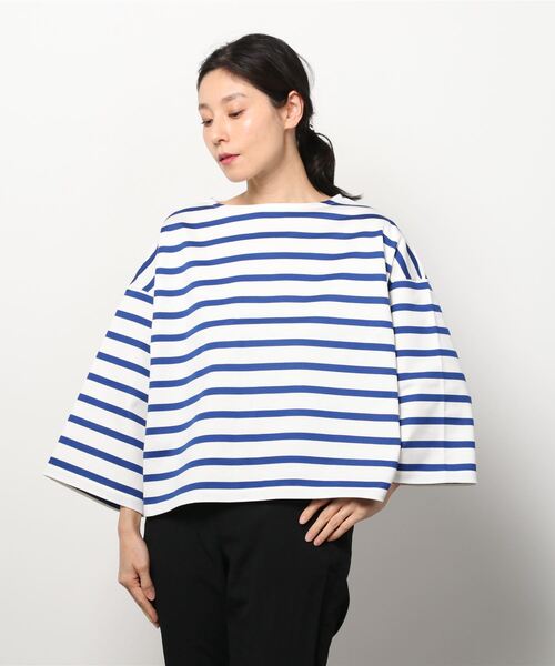 Mackintosh(マッキントッシュ)の「BALMAE BOAT NECK BOX FIT T-SHIRT(Tシャツ/カットソー・レディース・ホワイト×ブルー/ホワイト×ネイビー/ベージュ×ブラック・L)」の8枚目の写真