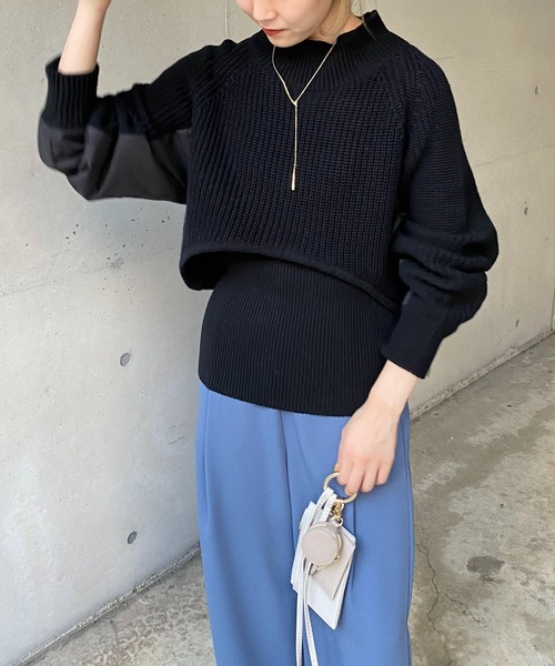 CAPRICIEUX LE'MAGE（カプリシューレマージュ）の「〈セットアイテム〉2SETクロップニット（ニット/セーター・レディース・オフホワイト/ブラック・FREE）」の4枚目の写真