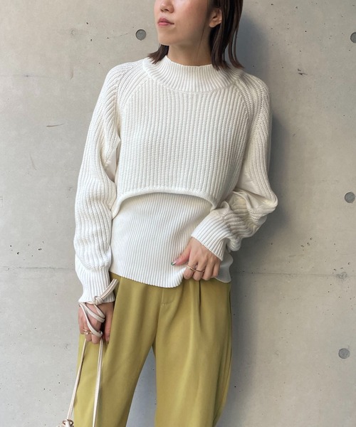 CAPRICIEUX LE'MAGE（カプリシューレマージュ）の「〈セットアイテム〉2SETクロップニット（ニット/セーター・レディース・オフホワイト/ブラック・FREE）」の5枚目の写真