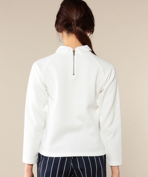 green label relaxing(グリーンレーベルリラクシング)の「GT フクレJQ エリツキ POカットソー◆(Tシャツ/カットソー・レディース・オフホワイト/ネイビー・FREE)」の3枚目の写真