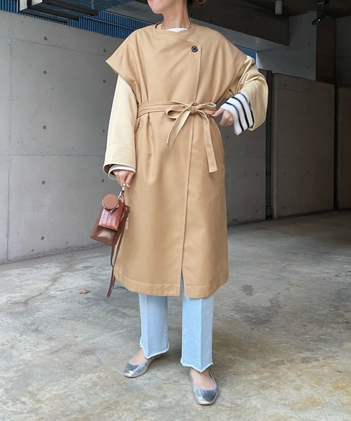 DouDou（ドゥドゥ）の「【WEB限定】マルチウェイレイヤードコート（トレンチコート・レディース・ベージュ/グレイッシュベージュ・FREE）」の4枚目の写真