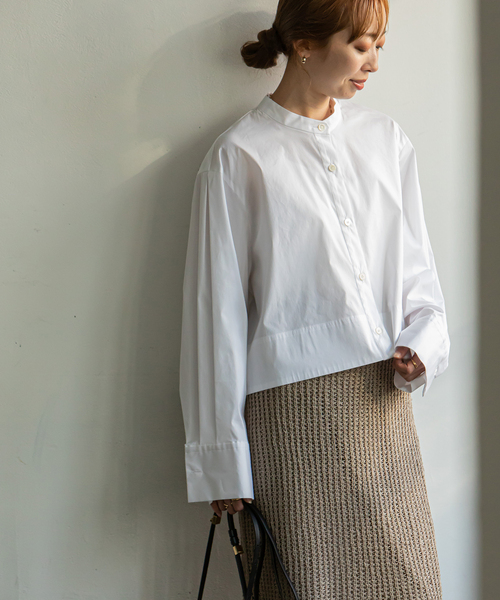 Noble（ノーブル）の「バンドカラーワイドスリーブシャツ◆（シャツ/ブラウス・レディース・ホワイト/ベージュ/ネイビー・FREE）」の2枚目の写真