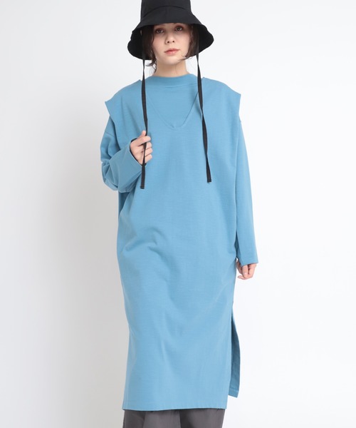 RNA-N（アールエヌエーエヌ）の「M1818 スラブプレーティングレイヤーワンピース（ワンピース・レディース・グレイッシュベージュ/キナリ/ブルー・MEDIUM）」の4枚目の写真