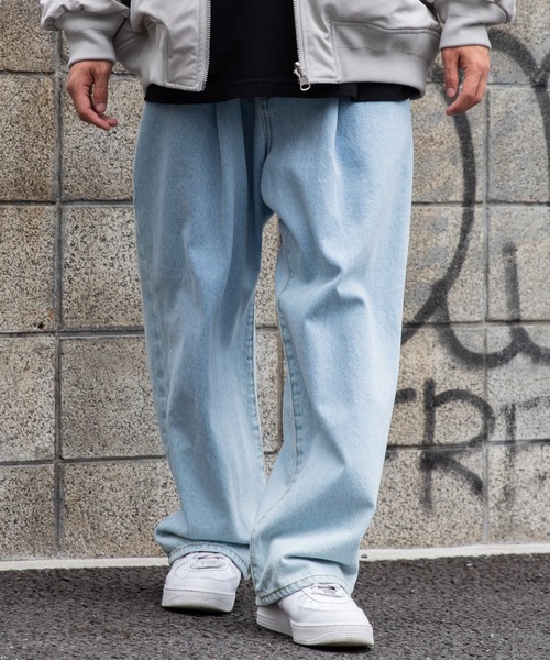 WEGO(ウィゴー)の「WEGO/デニムタックワイドパンツ(デニムパンツ・メンズ・ブラック/ライトインディゴブルー/インディゴブルー・LARGE/SMALL/MEDIUM)」の3枚目の写真