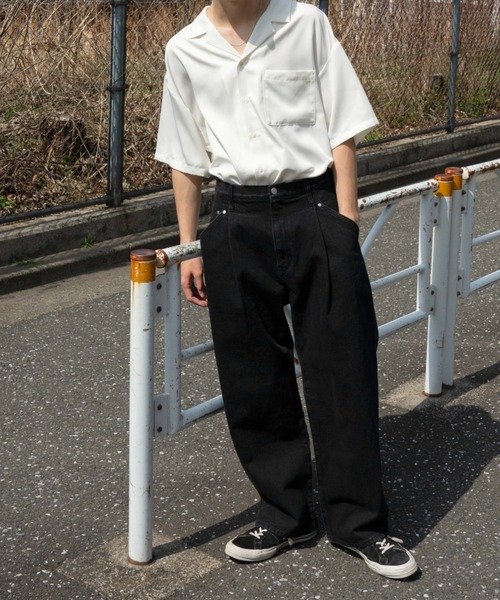 WEGO(ウィゴー)の「WEGO/デニムタックワイドパンツ(デニムパンツ・メンズ・ブラック/ライトインディゴブルー/インディゴブルー・LARGE/SMALL/MEDIUM)」の9枚目の写真