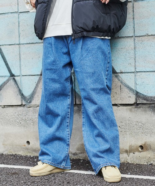 WEGO(ウィゴー)の「WEGO/デニムタックワイドパンツ(デニムパンツ・メンズ・ブラック/ライトインディゴブルー/インディゴブルー・LARGE/SMALL/MEDIUM)」の14枚目の写真