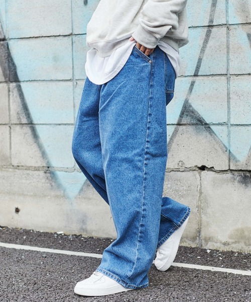 WEGO(ウィゴー)の「WEGO/デニムタックワイドパンツ(デニムパンツ・メンズ・ブラック/ライトインディゴブルー/インディゴブルー・LARGE/SMALL/MEDIUM)」の16枚目の写真