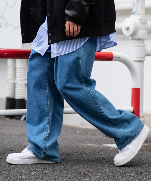 WEGO(ウィゴー)の「WEGO/デニムタックワイドパンツ(デニムパンツ・メンズ・ブラック/ライトインディゴブルー/インディゴブルー・LARGE/SMALL/MEDIUM)」の20枚目の写真