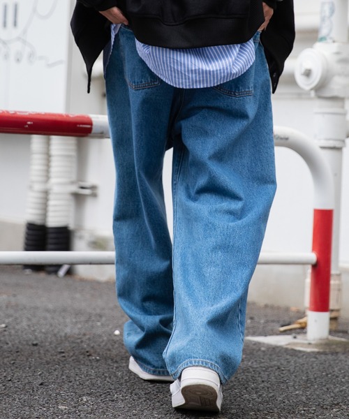 WEGO(ウィゴー)の「WEGO/デニムタックワイドパンツ(デニムパンツ・メンズ・ブラック/ライトインディゴブルー/インディゴブルー・LARGE/SMALL/MEDIUM)」の19枚目の写真