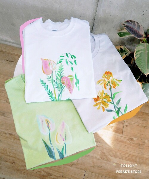 FREAK'S STORE（フリークスストア）の「TOLIGHT × FREAK'S STORE/トライト 別注フラワー半袖Tシャツ（Tシャツ/カットソー・レディース・ホワイト/ベージュ/グリーン・ﾌﾘ-）」の16枚目の写真