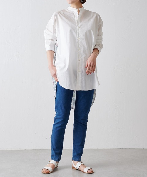 ビアズリー ⭕️週末お値下げ3日間　麻素材シノワズリプリント柄 バンドカラーシャツ BEARDSLEY（ビアズリー）の「シノワズリプリントバンドカラー