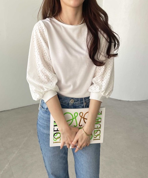 GeeRA（ジーラ）の「ボリュームスリーブアイレットカットソー（Tシャツ/カットソー・レディース・ブラック/グリーン/アイボリー・MEDIUM/LARGE/X-LARGE/XX-LARGE）」の9枚目の写真