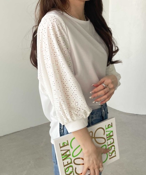 GeeRA（ジーラ）の「ボリュームスリーブアイレットカットソー（Tシャツ/カットソー・レディース・ブラック/グリーン/アイボリー・MEDIUM/LARGE/X-LARGE/XX-LARGE）」の10枚目の写真