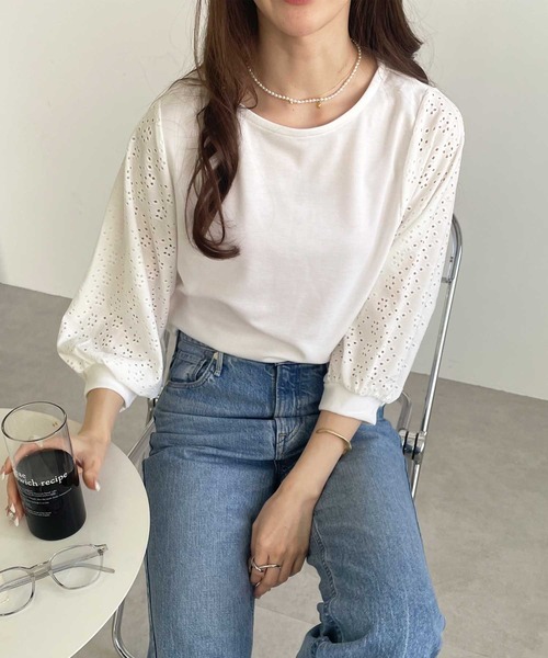GeeRA（ジーラ）の「ボリュームスリーブアイレットカットソー（Tシャツ/カットソー・レディース・ブラック/グリーン/アイボリー・MEDIUM/LARGE/X-LARGE/XX-LARGE）」の7枚目の写真