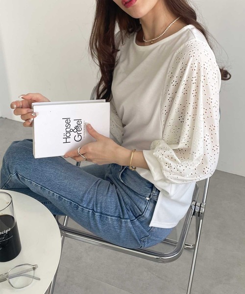 GeeRA（ジーラ）の「ボリュームスリーブアイレットカットソー（Tシャツ/カットソー・レディース・ブラック/グリーン/アイボリー・MEDIUM/LARGE/X-LARGE/XX-LARGE）」の8枚目の写真