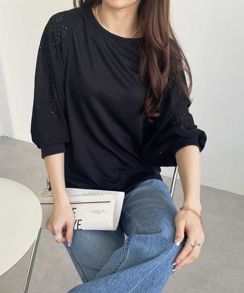 GeeRA（ジーラ）の「ボリュームスリーブアイレットカットソー（Tシャツ/カットソー・レディース・ブラック/グリーン/アイボリー・MEDIUM/LARGE/X-LARGE/XX-LARGE）」の14枚目の写真
