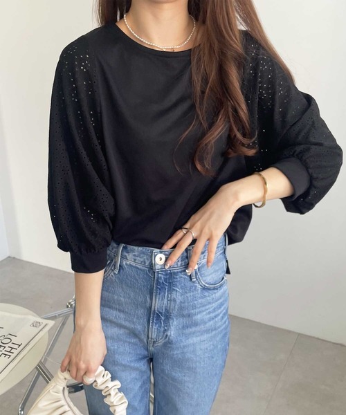 GeeRA（ジーラ）の「ボリュームスリーブアイレットカットソー（Tシャツ/カットソー・レディース・ブラック/グリーン/アイボリー・MEDIUM/LARGE/X-LARGE/XX-LARGE）」の16枚目の写真