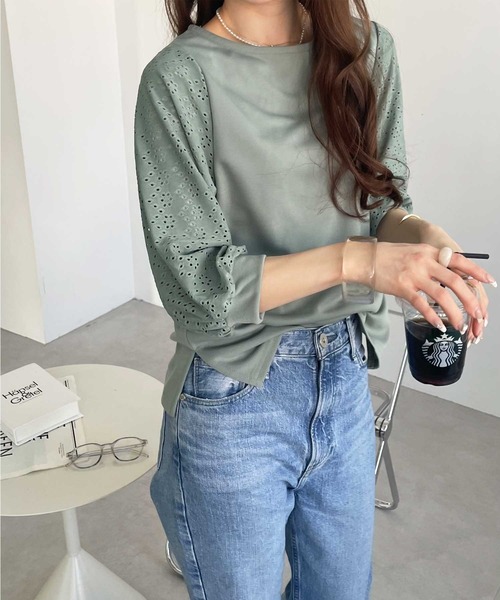 GeeRA（ジーラ）の「ボリュームスリーブアイレットカットソー（Tシャツ/カットソー・レディース・ブラック/グリーン/アイボリー・MEDIUM/LARGE/X-LARGE/XX-LARGE）」の22枚目の写真