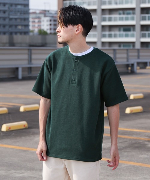 ZIP FIVE（ジップファイブ）の「【ZIP FIVE】ヘビーウェイト 吸水速乾 ドライワッフル レギュラー サーマル 半端袖 Tシャツ クルー / ヘンリーネック（Tシャツ/カットソー・メンズ・ブラック/ベージュ/イエロー/ブルー/グリーン/アイボリー/オートミール/チャコール/ブラック系/グレー系/ベージュ系/アイボリー系/アイボリー系1/グリーン系/ブルー系/イエロー系・SMALL/MEDIUM/LARGE/X-LARGE）」の13枚目の写真