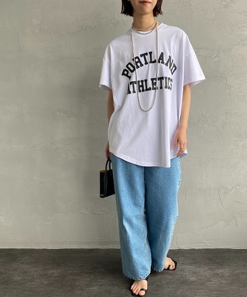 SCREEN STARS（スクリーンスターズ）の「[SCREEN STARS/スクリーンスターズ] 別注 ラウンドヘム カレッジプリントTシャツ（Tシャツ/カットソー・レディース・ホワイト/モカ/ブルー/ブラック・F）」の20枚目の写真