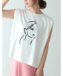 Re:EDIT | 人物アート線画プリントショルダータックTシャツ(Tシャツ/カットソー)