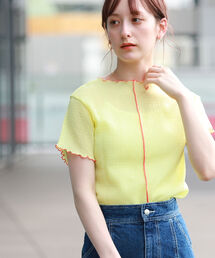 Ray BEAMS | Ray BEAMS / シャーリング 配色 メロー Tシャツ(Tシャツ/カットソー)