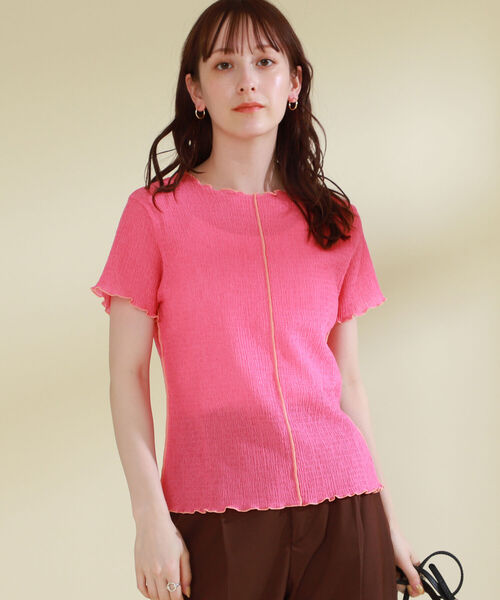 Ray BEAMS（レイビームス）の「Ray BEAMS / シャーリング 配色 メロー Tシャツ（Tシャツ/カットソー・レディース・ライトブルー/クリーム/レッド系その他・ONE SIZE）」の6枚目の写真