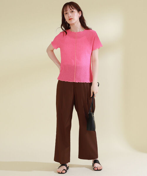 Ray BEAMS（レイビームス）の「Ray BEAMS / シャーリング 配色 メロー Tシャツ（Tシャツ/カットソー・レディース・ライトブルー/クリーム/レッド系その他・ONE SIZE）」の7枚目の写真