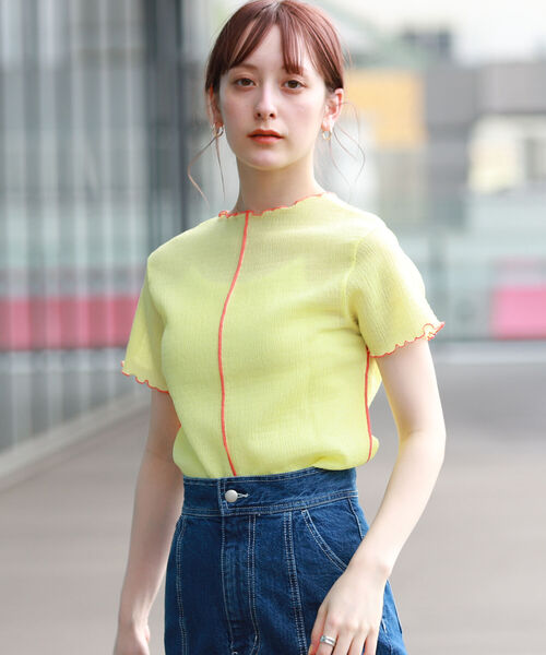 Ray BEAMS（レイビームス）の「Ray BEAMS / シャーリング 配色 メロー Tシャツ（Tシャツ/カットソー・レディース・ライトブルー/クリーム/レッド系その他・ONE SIZE）」の10枚目の写真