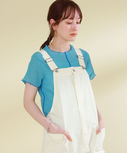 Ray BEAMS（レイビームス）の「Ray BEAMS / シャーリング 配色 メロー Tシャツ（Tシャツ/カットソー・レディース・ライトブルー/クリーム/レッド系その他・ONE SIZE）」の16枚目の写真