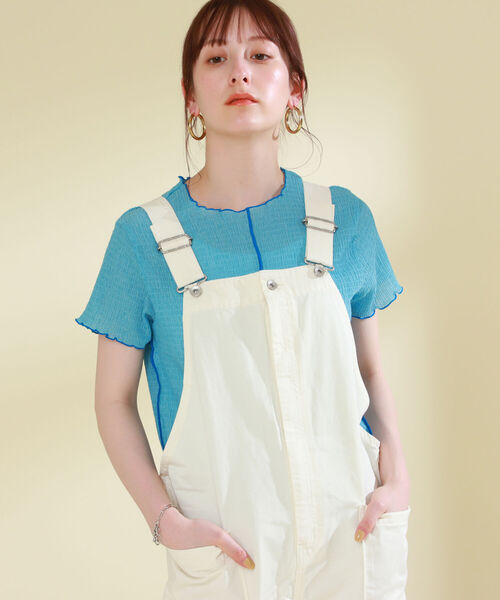 Ray BEAMS（レイビームス）の「Ray BEAMS / シャーリング 配色 メロー Tシャツ（Tシャツ/カットソー・レディース・ライトブルー/クリーム/レッド系その他・ONE SIZE）」の18枚目の写真