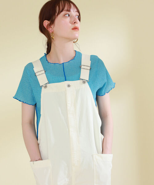 Ray BEAMS（レイビームス）の「Ray BEAMS / シャーリング 配色 メロー Tシャツ（Tシャツ/カットソー・レディース・ライトブルー/クリーム/レッド系その他・ONE SIZE）」の19枚目の写真