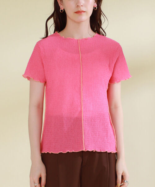 Ray BEAMS（レイビームス）の「Ray BEAMS / シャーリング 配色 メロー Tシャツ（Tシャツ/カットソー・レディース・ライトブルー/クリーム/レッド系その他・ONE SIZE）」の21枚目の写真