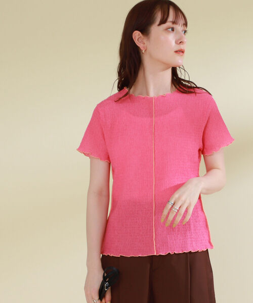 Ray BEAMS（レイビームス）の「Ray BEAMS / シャーリング 配色 メロー Tシャツ（Tシャツ/カットソー・レディース・ライトブルー/クリーム/レッド系その他・ONE SIZE）」の3枚目の写真