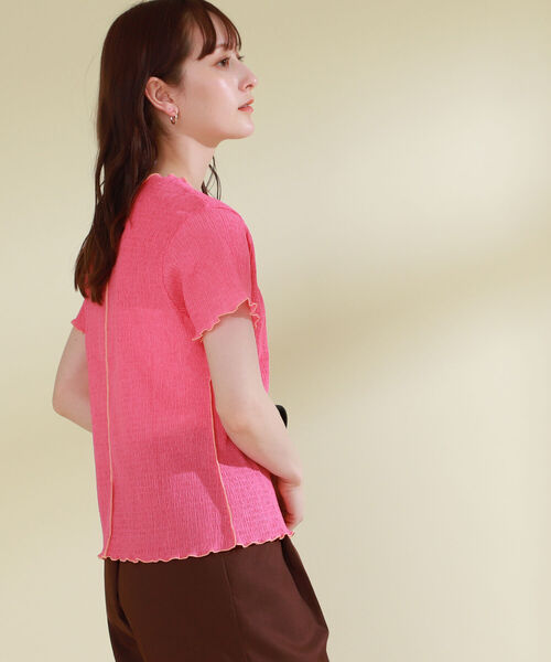 Ray BEAMS（レイビームス）の「Ray BEAMS / シャーリング 配色 メロー Tシャツ（Tシャツ/カットソー・レディース・ライトブルー/クリーム/レッド系その他・ONE SIZE）」の4枚目の写真