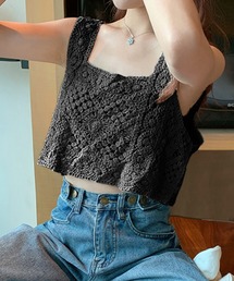 shopnikoniko（ショップニコニコ）の「ビスチェ クロシェ編み ベスト トップス ニットビスチェ ニット かぎ針 春夏 ショート丈  ニットベスト（ベスト）」