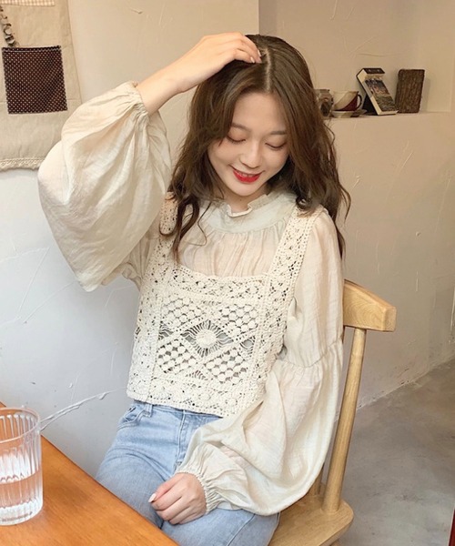 セール】ビスチェ クロシェ編み ベスト トップス ニットビスチェ