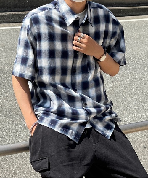 kutir（クティール）の「オンブレチェックビッグシャツ（Tシャツ/カットソー・メンズ・ブラック/グリーン/ブルー・MEDIUM/LARGE）」の3枚目の写真