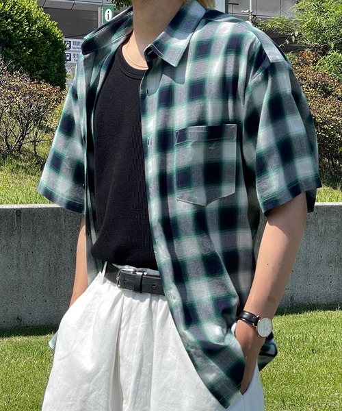 kutir（クティール）の「オンブレチェックビッグシャツ（Tシャツ/カットソー・メンズ・ブラック/グリーン/ブルー・MEDIUM/LARGE）」の19枚目の写真