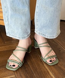 ミュールサンダル ストラップ スクエア ヒール