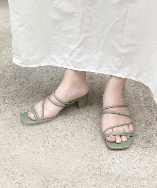 shopnikoniko（ショップニコニコ）の「ミュールサンダル ストラップ スクエア ヒール（サンダル・レディース・ホワイト/ブラック/ブラウン/カーキ・LL/S/M/L）」の14枚目の写真