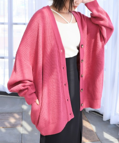 moment+(モーメントプラス)の「6G ビッグシルエットカラーニットカーディガン(カーディガン/ボレロ・レディース・チャコールグレー/ブラック/ダークグリーン/ピンク/オレンジ/ブルー/ライトグリーン/アイボリー/グレイッシュベージュ・FREE)」の16枚目の写真