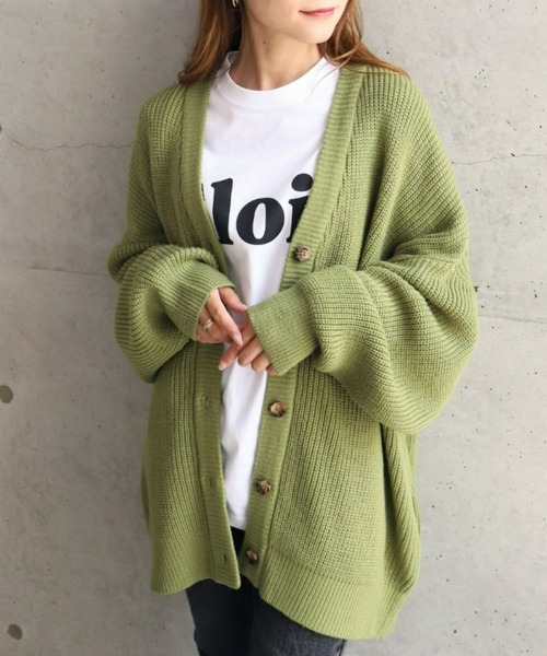 moment+(モーメントプラス)の「6G ビッグシルエットカラーニットカーディガン(カーディガン/ボレロ・レディース・チャコールグレー/ブラック/ダークグリーン/ピンク/オレンジ/ブルー/ライトグリーン/アイボリー/グレイッシュベージュ・FREE)」の10枚目の写真